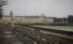 Winter view of the Schlossgarten park and Karlsruher Schloss palace in Karlsruhe, Baden-Württemberg, Germany, February 2009
