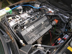 P3252010 - Engine back of black betty a 1992 Saab C900 2.1 3 door hatchback