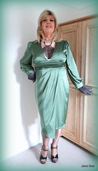 Green satin wrap dress