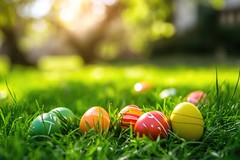 Bunte Ostereier im grünen Gras