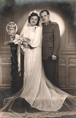 Vintage 1949 Hungarian Wedding Portrait of Bride and Groom